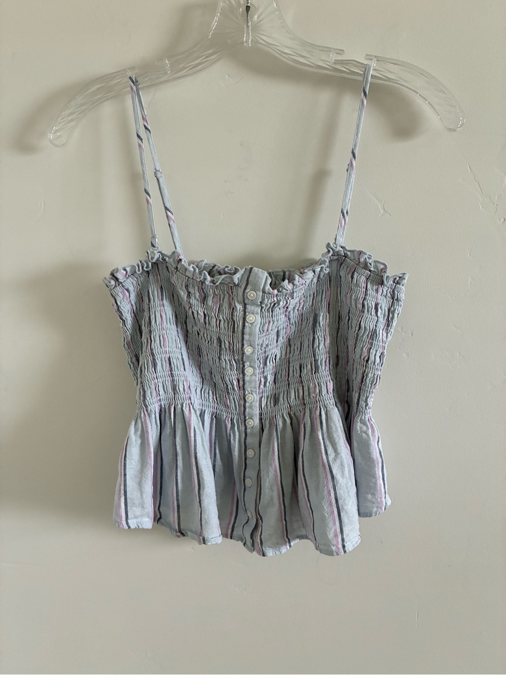 American Eagle Outfitters Light Blue Striped Smocked Peplum Tank